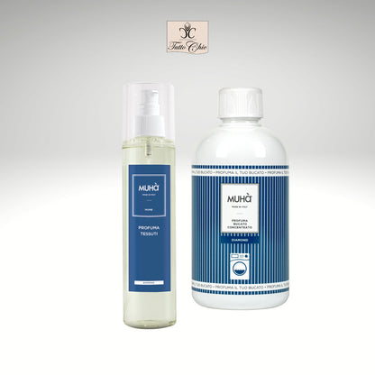 Kit regalo Muhà Diamond con profuma bucato concentrato e spray per tessuti, fragranza fiorita e legnosa, elegante scatola regalo Made in Italy, Tutto Chic.