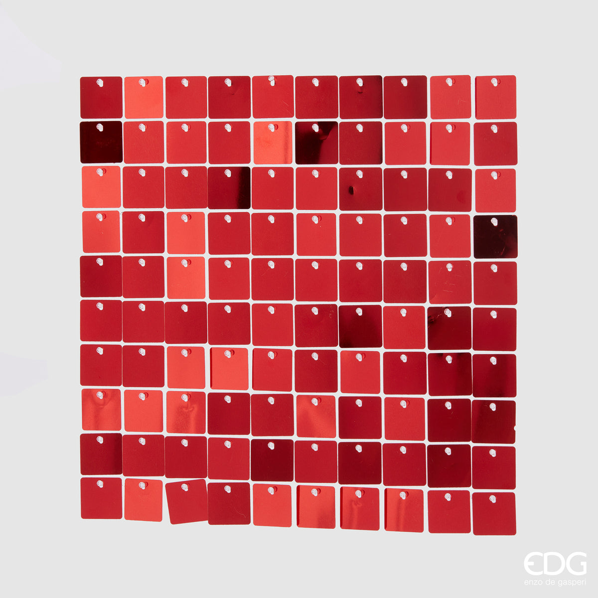 Modulo quadrato 30x30 cm con tessere glitterate rosse effetto metallo lucido EDG Enzo De Gasperi su sfondo bianco.