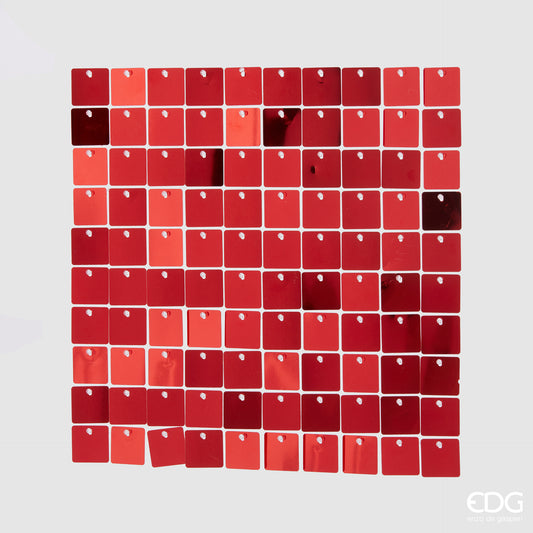 Modulo quadrato 30x30 cm con tessere glitterate rosse effetto metallo lucido EDG Enzo De Gasperi su sfondo bianco.