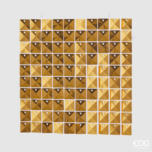 Modulo quadrato 30x30 cm con tessere piramidali glitterate color oro lucido a specchio EDG Enzo De Gasperi su sfondo chiaro.