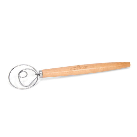 Frusta danese per impasto in acciaio inox con manico in legno di faggio