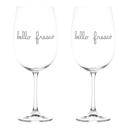 Set di 2 calici vino da degustazione 64 cl  Decoro "bello fresco" serigrafato in colore bianco. In negozio e online su tuttochic.live