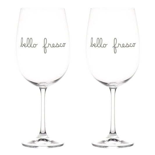 Set di 2 calici vino da degustazione 64 cl  Decoro "bello fresco" serigrafato in colore bianco. In negozio e online su tuttochic.live