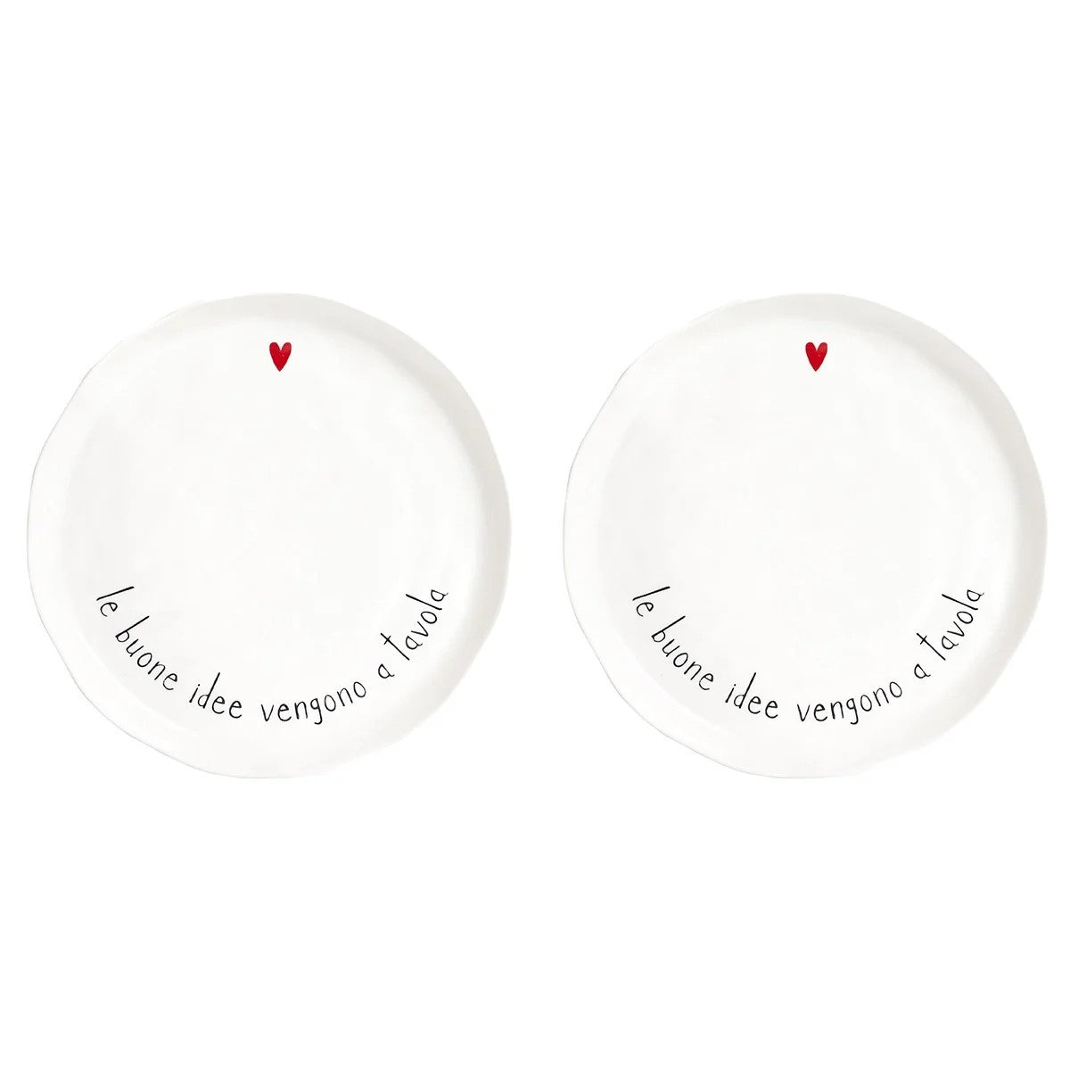 Set di 2 piatti piani in gres porcellanato, resistenti e decorati con una frase divertente. lavabili in lavastoviglie Dimensioni: cm Ø 27 x h 2,5. In negozio e online su tuttochic.live