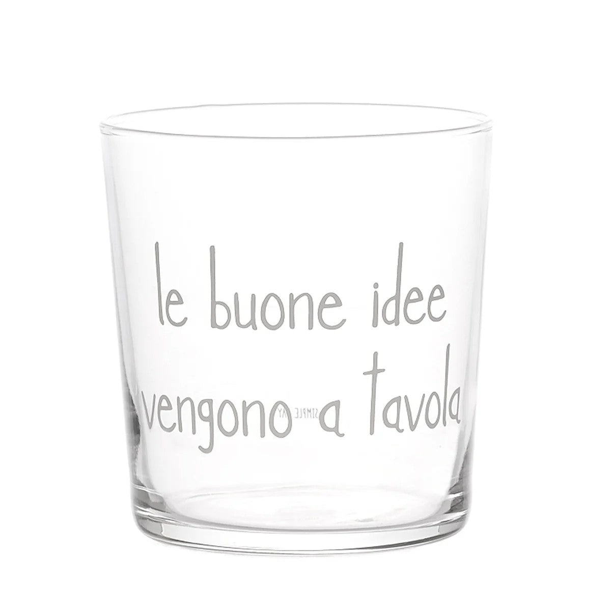 Riempi la tua tavola con stile grazie a questi 6 bicchieri in vetro temperato, ognuno con una scritta serigrafata che inciterà alla creatività durante i pasti. "Le buone idee vengono a tavola" diventerà il motto della tua casa! Set 6 bicchieri 35,5cl Disegnato e prodotto in Italia. In negozio e online su tuttochic.live