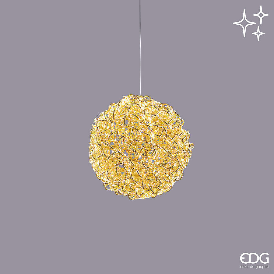 Sfera decorativa luminosa Curly Gold da 30 cm con 400 micro LED della collezione natalizia EDG Enzo De Gasperi.