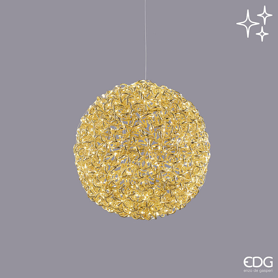 Sfera natalizia luminosa grande Curly Gold diametro 40 cm con 600 micro LED della collezione EDG Enzo De Gasperi.