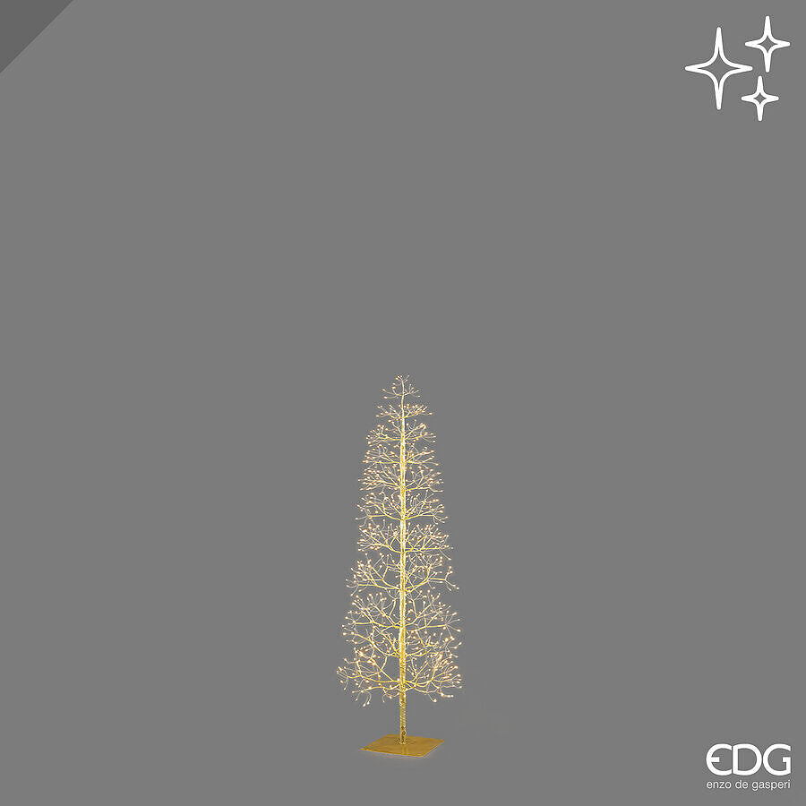 Albero luminoso natalizio a forma di Faggio Slim color oro alto 120 cm con 528 LED accesi della collezione EDG Enzo De Gasperi.
