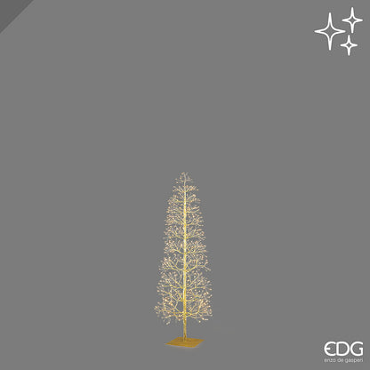 Albero luminoso natalizio a forma di Faggio Slim color oro alto 120 cm con 528 LED accesi della collezione EDG Enzo De Gasperi.