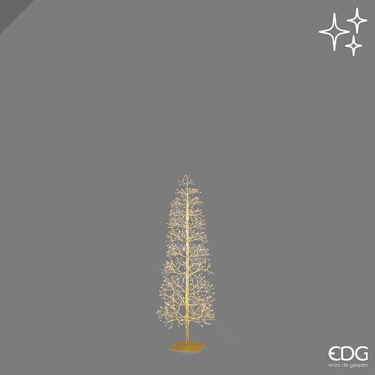 Albero luminoso natalizio a forma di Faggio Slim color oro alto 120 cm con 528 LED accesi della collezione EDG Enzo De Gasperi.
