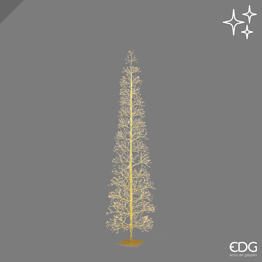 Grande albero luminoso natalizio a forma di Faggio Slim color oro alto 180 cm con 1080 micro LED della collezione EDG Enzo De Gasperi.