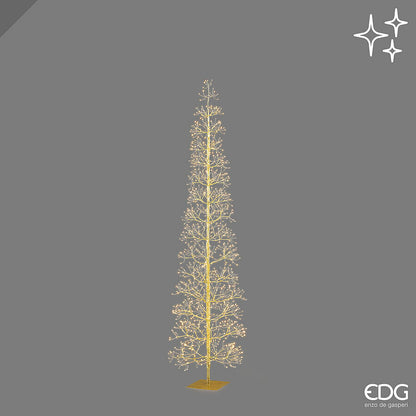 Grande albero luminoso natalizio a forma di Faggio Slim color oro alto 180 cm con 1080 micro LED della collezione EDG Enzo De Gasperi.