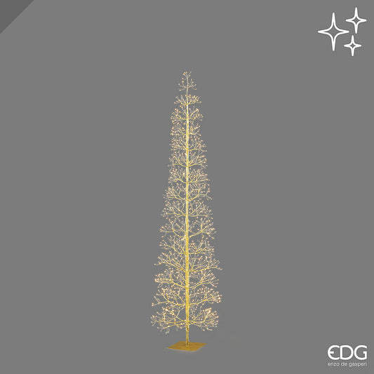 Grande albero luminoso natalizio a forma di Faggio Slim color oro alto 180 cm con 1080 micro LED della collezione EDG Enzo De Gasperi.