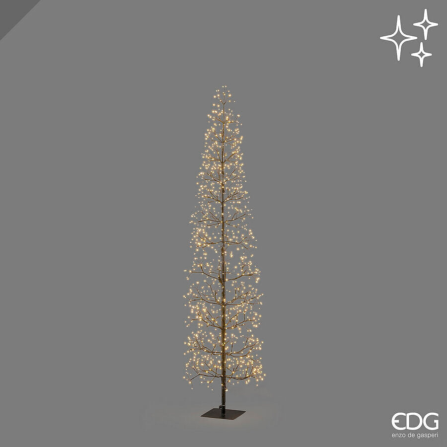 Grande albero luminoso natalizio a forma di Faggio Slim nero alto 180 cm con 1080 micro LED accesi di EDG Enzo De Gasperi.