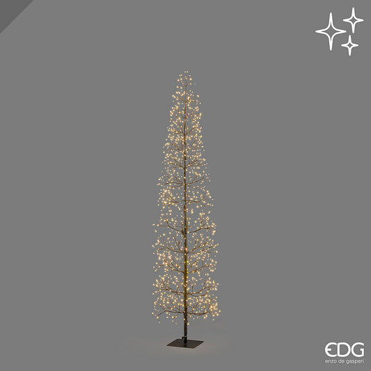 Grande albero luminoso natalizio a forma di Faggio Slim nero alto 180 cm con 1080 micro LED accesi di EDG Enzo De Gasperi.