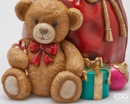 Base Sacco con Orsacchiotto firmata EDG Realizzata in poliresina decorata di alta qualità, Adatto per alberi di Natale slim fino a 180 cm di altezza. In negozio e online su tuttochic.live