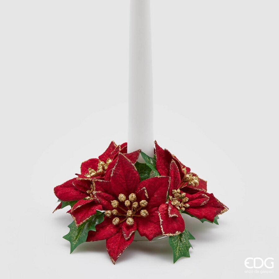 Corona per candela con stelle di Natale e foglie, decorata con glitter color oro. Diametro cm 14 Guarda gli accessori:  portacandele candele. In negozio e online su tuttochic.live