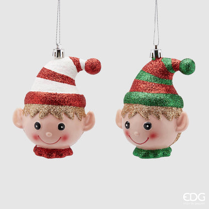 Testa di Elfo in plastica colorata, decoro per albero di Natale. Dimensioni: h 11,5 cm. In negozio e online su tuttochic.live