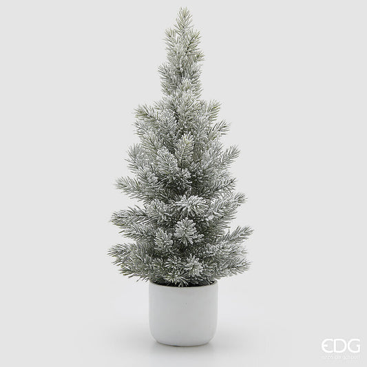 Pino innevato EDG 66 cm con vaso in ceramica bianca
