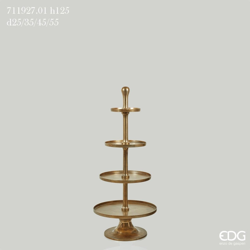 Alzata tonda da terra a 4 piani alta 125 cm in alluminio color oro con effetto bronzato di EDG Enzo De Gasperi.