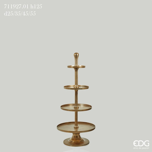 Alzata tonda da terra a 4 piani alta 125 cm in alluminio color oro con effetto bronzato di EDG Enzo De Gasperi.
