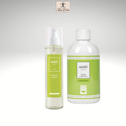 Kit regalo Muhà Fitness Power specifico per sportivi, profuma bucato e spray con molecola anti-odore, fragranza mela verde e agrumi, Tutto Chic.