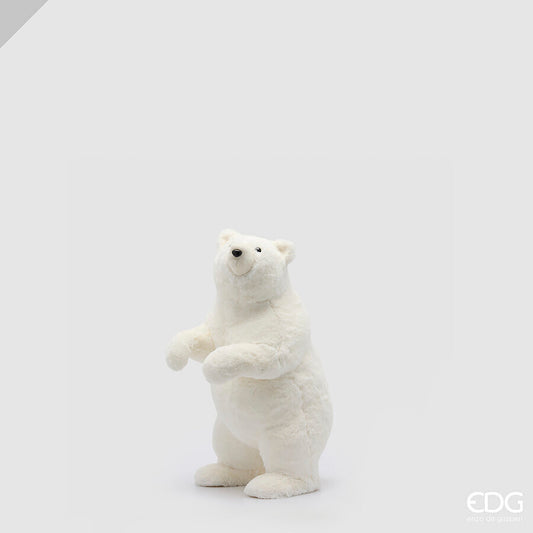 Orso polare decorativo di EDG Enzo De Gasperi, altezza 41 cm, in piedi su due zampe con morbido manto ecologico bianco su sfondo grigio chiaro.