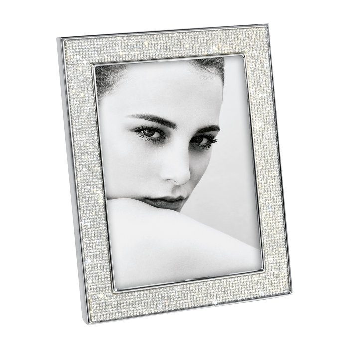 Portafoto Mascagni Casa in metallo lucido con strass – da tavolo, orientabile, retro in velluto – formati 13x18 e 20x25 cm

