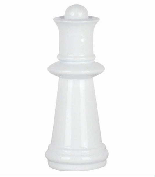 Scultura a forma di regina degli scacchi in poliresina bianco lucido, h 38 cm, design moderno Ambienti Glamour, oggettistica di lusso, Tutto Chic.