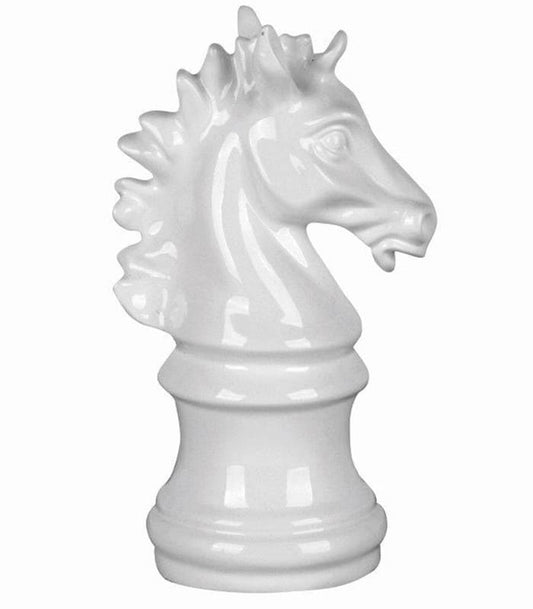 Scultura a forma di cavallo degli scacchi bianco lucido specchiato, h 35 cm, brand Ambienti Glamour, arredamento moderno e lussuoso, Tutto Chic.