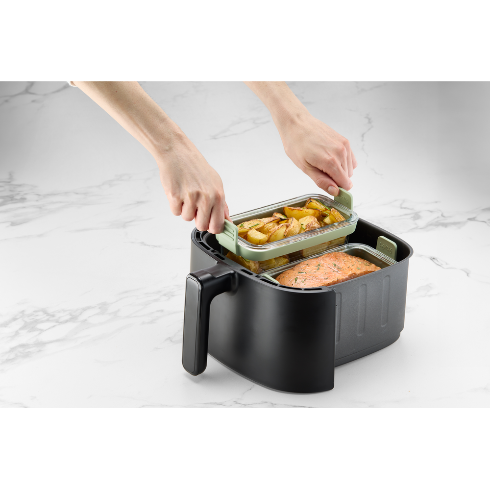 Set cestelli vetro Lekuè con manici in silicone per friggitrice ad aria