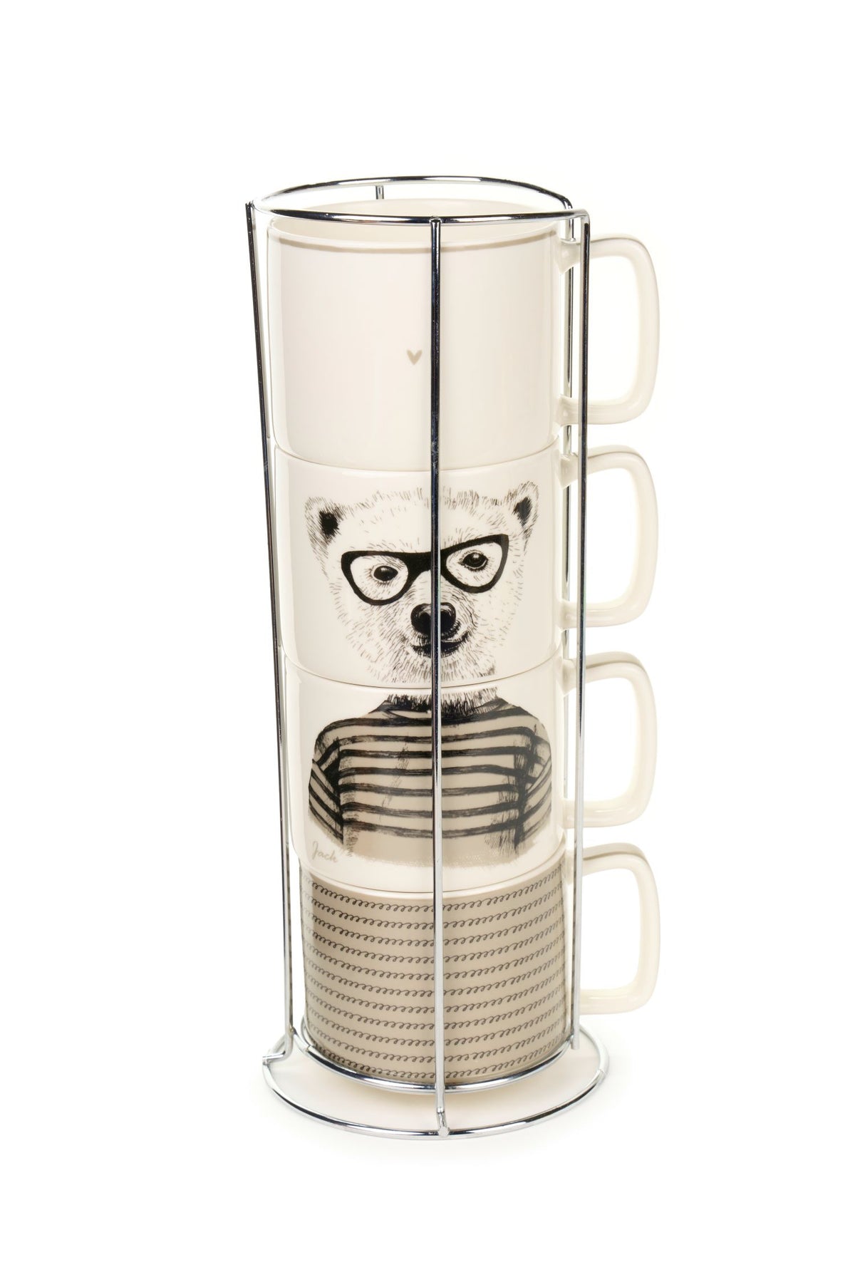 Set 4 tazze "My Friend's Home" decorati con adorabili animali panda o orso. La porcellana di alta qualità è abbinata ad un elegante contenitore in metallo cromato,  Capacità singola tazza: 330 ml. In negozio e online su tuttochic.live