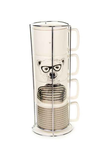 Set 4 tazze "My Friend's Home" decorati con adorabili animali panda o orso. La porcellana di alta qualità è abbinata ad un elegante contenitore in metallo cromato,  Capacità singola tazza: 330 ml. In negozio e online su tuttochic.live