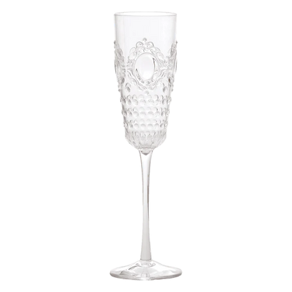 Set di 6 Flute in acrilico trasparente della collezione ricercata e ricca Baroque & Rock. Opulente e fastosa, minuziosa in ogni suo dettaglio, originale nei profili ed enfatica. Dimensioni singolo calice: Ø 6 cm / h 25 cm Lavabile in lavastoviglie, no microonde. In negozio e online su tuttochic.live