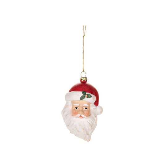 Rendi il tuo albero di Natale ancora più magico con l'aggiunta di questo delizioso addobbo a forma di testa di Babbo Natale. Realizzato in elegante plastica decorata, questo decoro trasmette un'atmosfera di lusso e raffinatezza al tuo albero. Dimensioni: cm 8.1 x 4.6 x 12.5. In negozio e online su tuttochic.live
