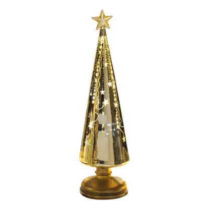 Realizzato in vetro color oro lucido e decorato con stelle, con led intermittenti. Dimensioni: cm 10x35 h Batterie incluse. In negozio e online su tuttochic.live