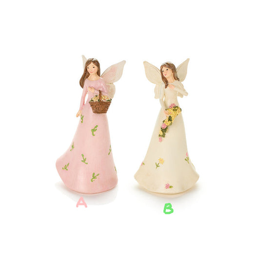 Angelo in resina con fiori h 15 "La vie en rose"