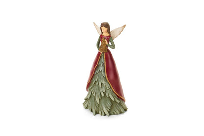 Statuina natalizia decorativa a forma di angelo custode della linea Magic Noel Nuvole di Stoffa, con ali dorate, abito a forma di albero d'abete verde, Tutto Chic.
