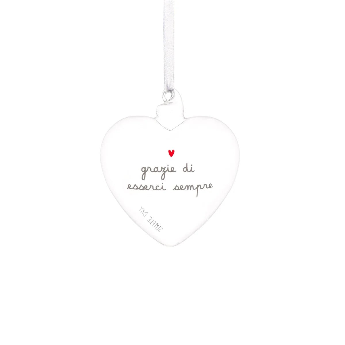 La pallina cuore "grazie di esserci sempre" è un allegro decoro da appendere, realizzato in vetro borosilicato. cm 11. In negozio e online su tuttochic.live
