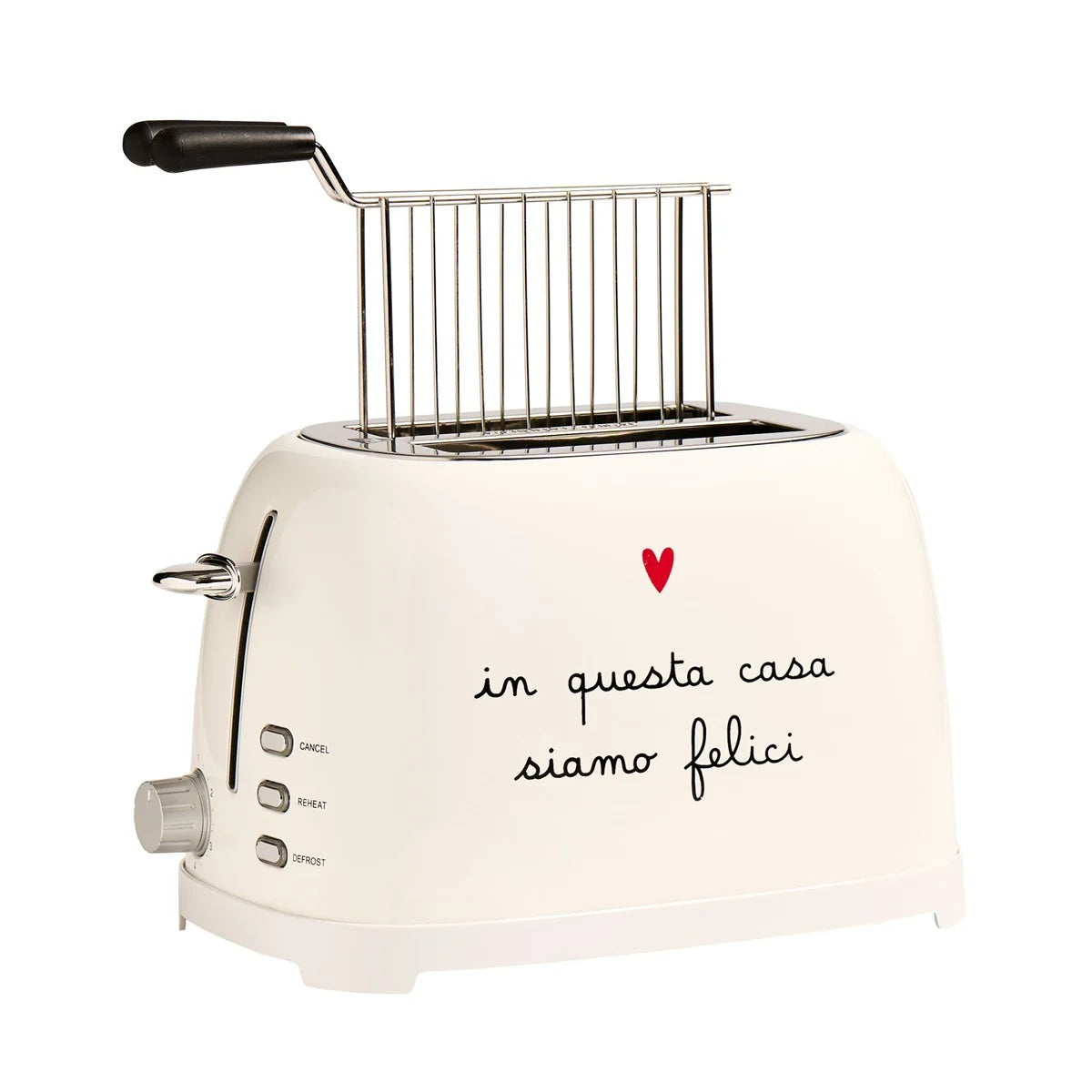 Aggiungi stile e un tocco di eleganza alla tua colazione con il Tostapane bianco "in questa casa siamo felici" di Simple Day. Realizzato in metallo di colore nero e dal design vintage, è perfetto per tostare fette di pane e pancarrè. Dimensioni: 27 x 16,5 x 19 cm Disegnato in Italia. In negozio e online su tuttochic.live