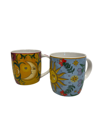 Set 2 tazze mug in porcellana decorata – 350 ml – Rose & Tulipani – collezione Mirabilia – decoro Sole & Luna – con confezione regalo

