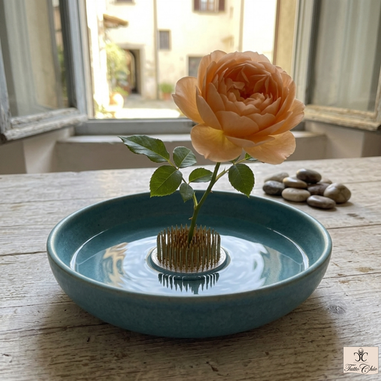 Kenzan reggifiori circolare in metallo con spilli in ottone per composizioni floreali Ikebana, diametro 54mm, Tutto Chic.