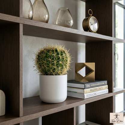Porta il design di Enzo De Gasperi in casa tua con l'Echinocactus Bell. Pianta artificiale iper-realista in vaso di ceramica bianca. Scoprila su Tutto Chic.