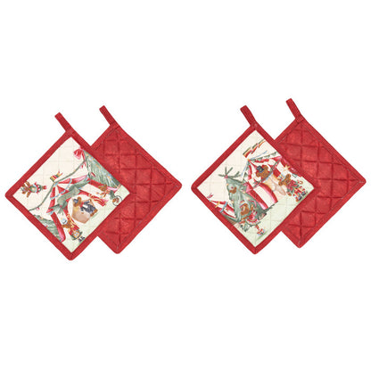 Perfette per affrontare la stagione festiva, le nostre presine da cucina Bear Wonderland sono realizzate in morbido cotone e decorati con un incantevole tema natalizio di orsetti al circo. Rendono ogni momento in cucina un'esperienza lussuosa e unica. Dimensione singola: cm 18 x 18. In negozio e online su tuttochic.live 