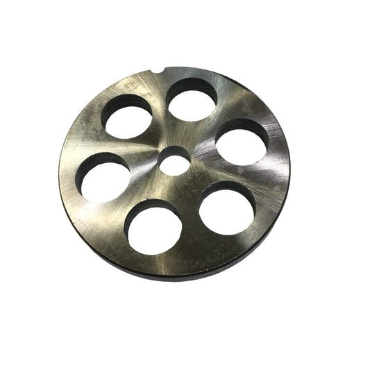 Piastra/Trafila in acciaio temperato per tritacarne n° 22, con 6 fori da 20 mm.  Dopo l'utilizzo lavare e asciugare bene la trafila, essendo in acciaio temperato la piastra potrebbe arrugginire, prima di riporla lubrificare bene con olio casalingo. In negozio e online su tuttochic.live