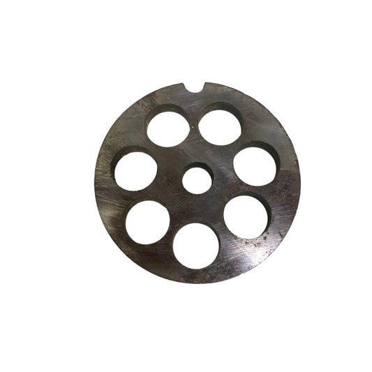 Piastra/Trafila in acciaio temperato per tritacarne n° 8, con 6 fori da 14 mm. Dopo l'utilizzo lavare e asciugare bene la trafila, essendo in acciaio temperato la piastra potrebbe arrugginire, prima di riporla lubrificare bene con olio casalingo. In negozio e online su tuttochic.live