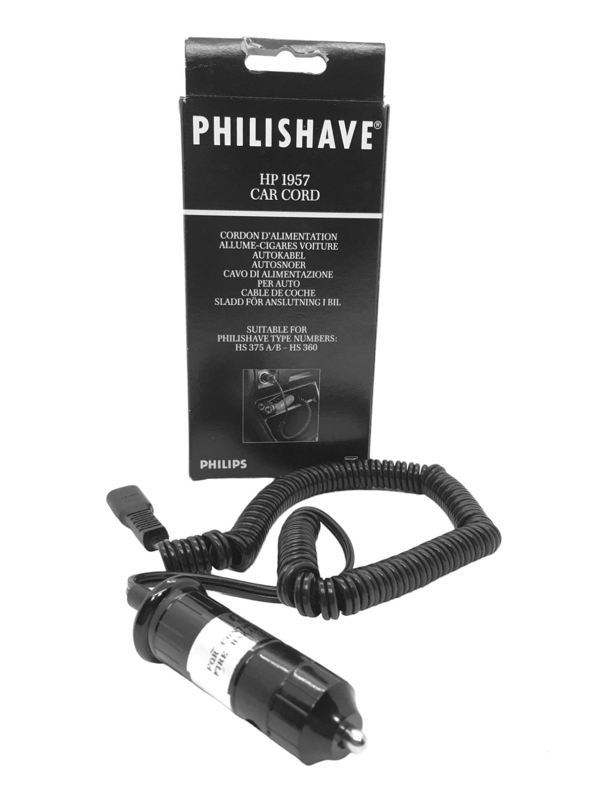 Cordone di alimentazione per auto da inserire nell'accendisigari per i seguenti modelli di rasoi da barba marca Philips: HS375 A/B - HS360. In negozio e online su tuttochic.live 