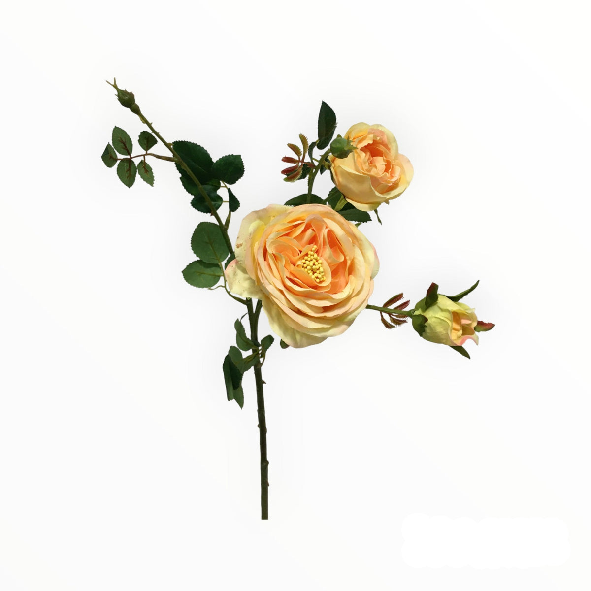 Rosa artificiale x 3 rametti. Dimensioni: h cm. 58 Colore: pesca con sfumature rosa Petali e foglie in tessuto, stelo in plastica. In negozio e online su tuttochic.live