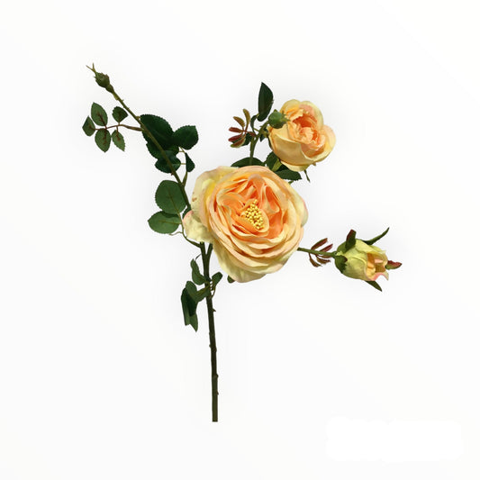 Rosa artificiale x 3 rametti. Dimensioni: h cm. 58 Colore: pesca con sfumature rosa Petali e foglie in tessuto, stelo in plastica. In negozio e online su tuttochic.live