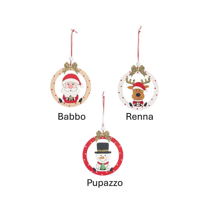 Dettaglio decoro in legno da albero con babbo, renna o pupazzo – Nuvole di Stoffa


